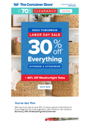 The Container Store - 2 Days Left: 30% Off Ends Tomorrow