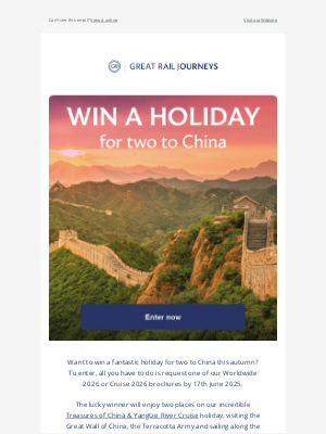 Great Rail Journeys - Win a holiday to China for two!