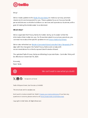 Twilio - We're updating our Privacy Notice and Binding Corporate Rules - Controller Policy