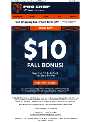 Chicago Bears - Email Exclusive $10 Off Savings For You!