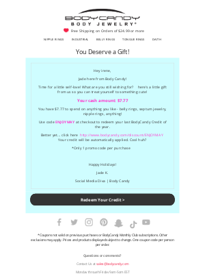 BodyCandy - ATTN: your $7.77 Credit expiring soon!