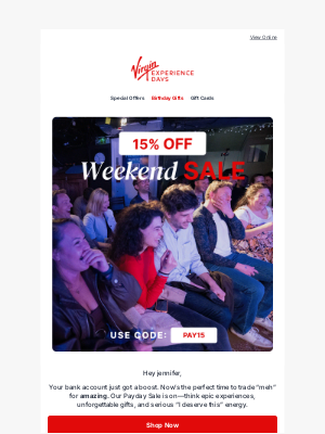 Virgin Experience Days (United Kingdom) - Big Check Energy 🤑 (and 15% Off to Match)