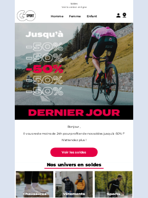 Go Sport (France) - 🚨 Sprint final des soldes : Jusqu'à -50% ! 🚨