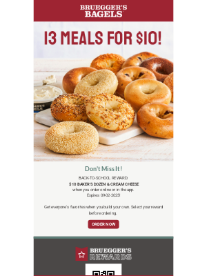 Bruegger's Bagels - Last Chance for Your $10 Dozen