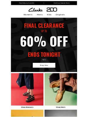 Clarks Shoes (United Kingdom) - ENDS tonight ⏰Up to 60% off SALE