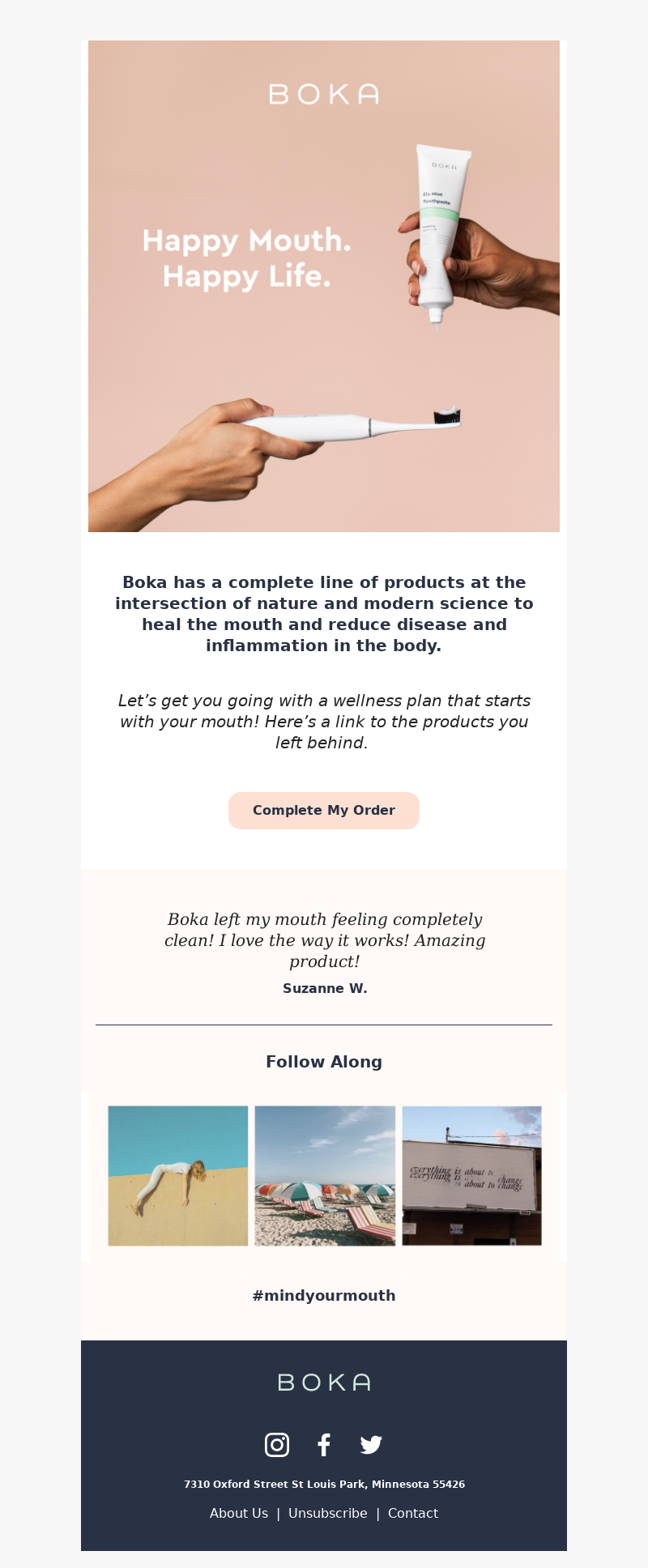Boka's abandoned cart email