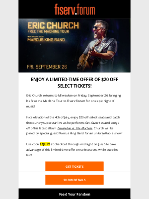 Milwaukee Bucks - Save $20 On Eric Church Tickets!