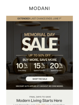 Modani Furniture - Memorial Day Deals Still On!