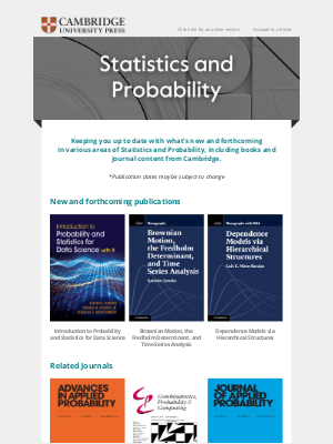 Cambridge University Press - Coming soon in Statistics and Probability from Cambridge