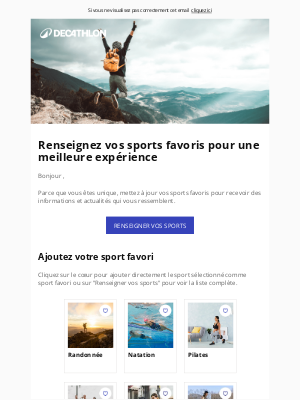Decathlon (France) - Personnalisez votre expérience chez Decathlon en renseignant vos sports favoris.
