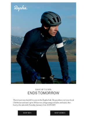 Rapha - Save up to 50% ends tomorrow