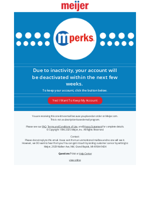 Meijer - Last Chance to Keep Your Meijer Account!