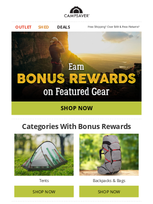 CampSaver - BONUS Rewards on Packs, Tents, and More!