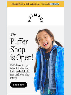 ICYMI: The Puffer Shop = 25% Off 🎉