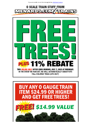 Menards - FREE Trees with O Gauge Purchase!