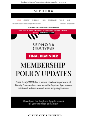 Sephora (Hong Kong) - Lorraine, Final Reminder on Membership Policy Updates 🚨