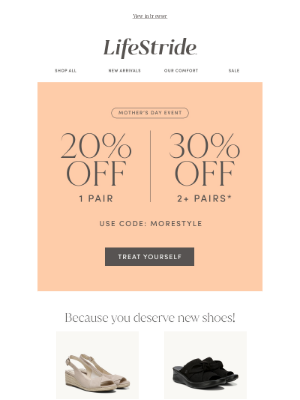 20% off 1 pair, 30% off 2+ pairs to treat yourself!
