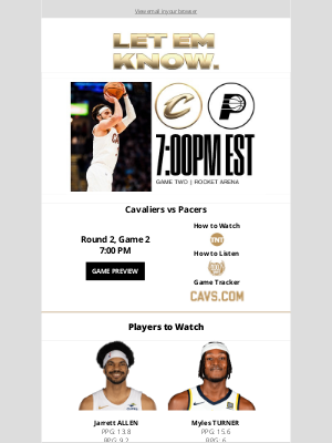 🏀 Tune In: Cavs vs Pacers Game 2