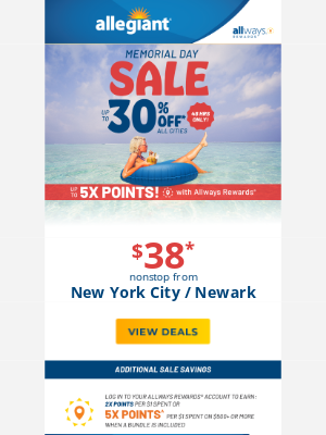 Allegiant Air - 48hr Memorial Day Sale starts NOW - ALL cities on sale