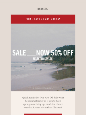 Barkers New Zealand - Final Days: 50% Off Sale* Ends Soon!