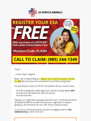 US Service Animals - FREE Emotional Support Animal Registration Today... ⚡