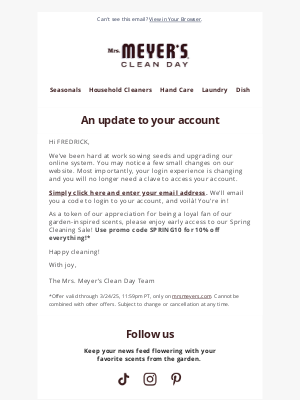 Mrs. Meyer’s Clean Day - An update to your Mrs. Meyer's account