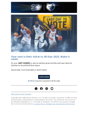 Memphis Grizzlies - Last chance! Send Grizzlies to the All-Star Game 🐻⭐️