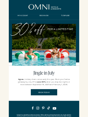 Omni Hotels & Resorts - Agnes, S𝗮𝘃𝗲 𝟯𝟬% on 2+ Nights this Holiday 🎅🏻