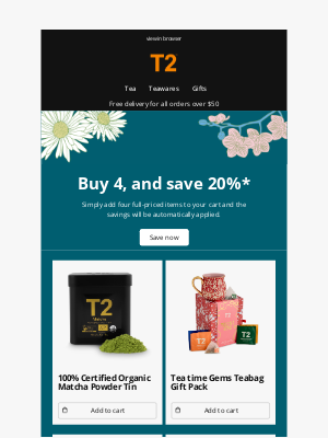 T2 Tea (Australia) - Buy 4, and save 20%*