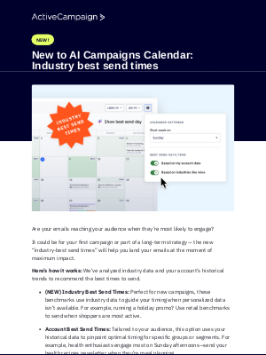 ActiveCampaign - New to AI Campaigns Calendar: Industry best send times