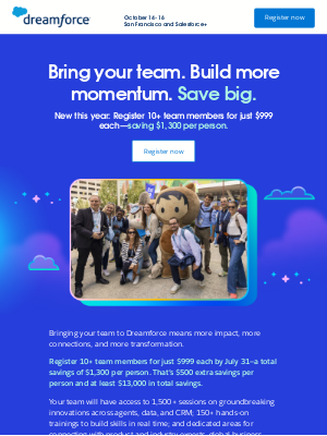 Salesforce - New! Bring your team. Save $1,300 per pass.