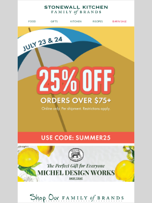 Stonewall Kitchen - ☀️ Summer Savings: 25% Off Orders Over $75+