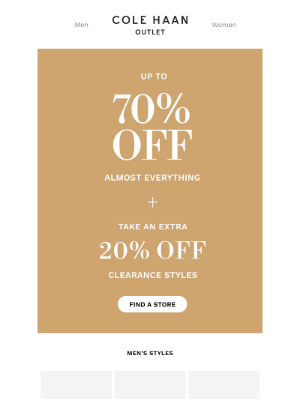 Cole Haan - Up to 70% off almost everything: Big style. Bigger savings.