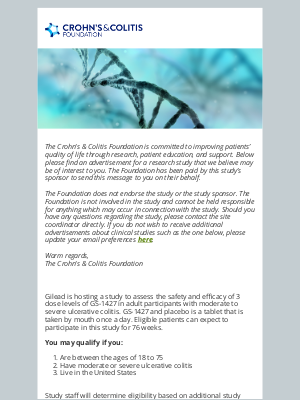 Crohn's & Colitis Foundation - Research Study Opportunity: Ulcerative Colitis