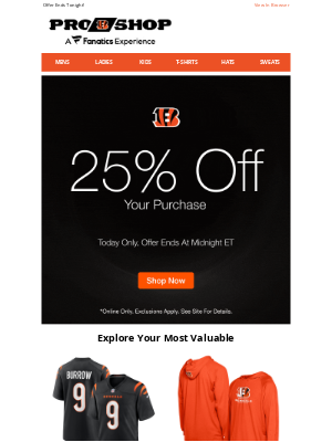 Cincinnati Bengals - 25% Off Flash Sale >> Today Only!