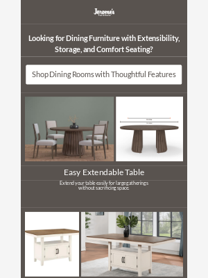 Jerome's Furniture - The Perfect Dining Set Does Exist: Extendable, Storage & Comfort!