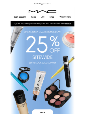 Mac Cosmetics (Canada) - 25% OFF sitewide starts tomorrow!