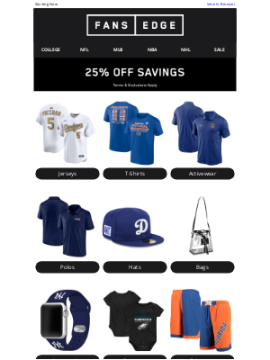 fansedge - Mother's Day Weekend Sale: 25% Off Savings