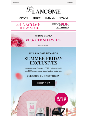 Lancome - Summer Friday: FREE 11-Piece Gift + 30% OFF!