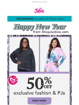 Justice - Happy New Year! Get 50% off exclusive sweaters, joggers, and more 🎉