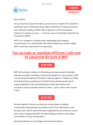 World Food Program USA - I really wish I didn’t have to send this email, cynthia.