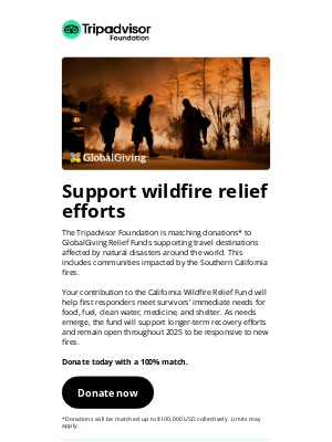 TripAdvisor - We’re matching donations to support wildfire relief