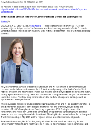 Truist Financial - Truist names veteran leaders to Commercial and Corporate Banking roles