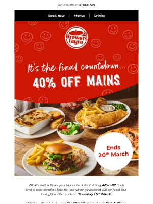 Brewers Fayre (United Kingdom) - ⏰ Claim your 40% off mains discount