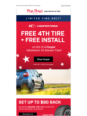 Pep Boys - NEW: FREE 4th Cooper Tire + FREE Install!⭐