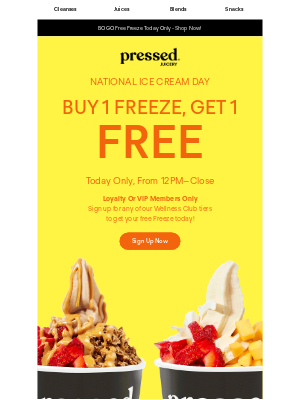 Pressed Juicery - Members Only: BOGO FREEZE, TODAY ONLY!🍦