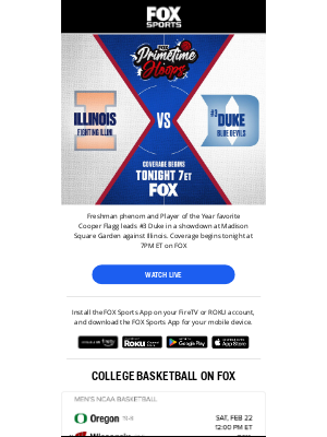 Fox Networks Group - FOX Primetime Hoops: Illinois vs. #3 Duke 🏀