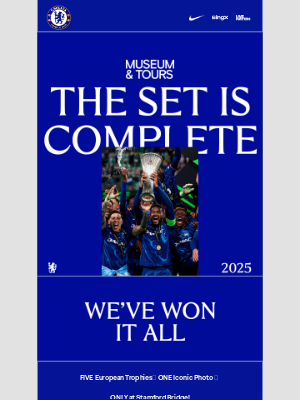 Chelsea Football Club (United Kingdom) - FIVE European Trophies 🏆 ONE Iconic Photo 📷 ONLY at Stamford Bridge 💙