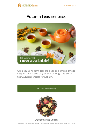 Adagio Teas - Autumn teas are back!