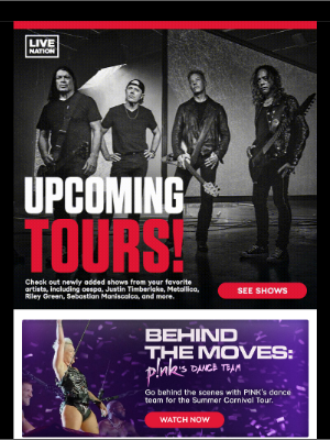 Live Nation - Upcoming Tours - aespa, Justin Timberlake, Metallica & more